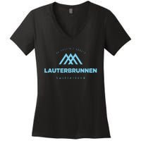 Lauterbrunnen Mountain Vacation Skiing Switzerland Women's V-Neck T-Shirt