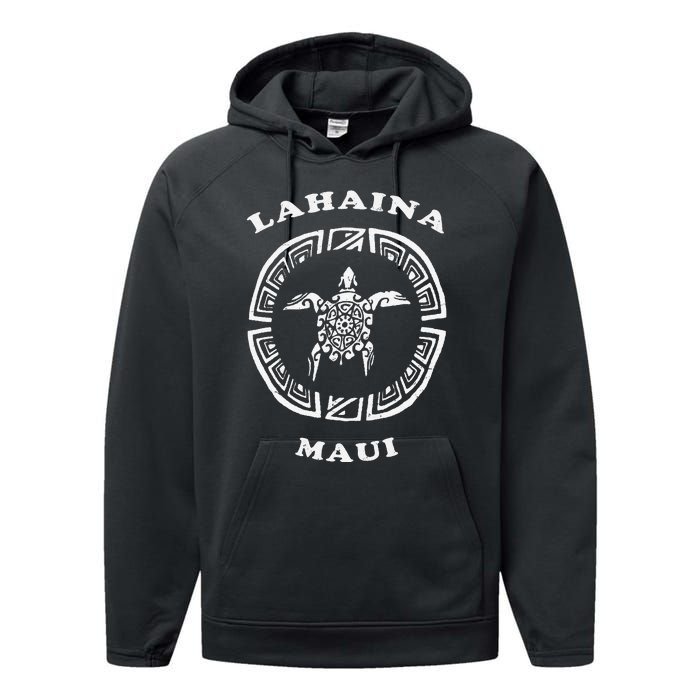 Lahaina Maui Vintage Retro Tribal Turtle Vacation Performance Fleece Hoodie