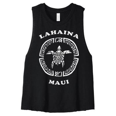 Lahaina Maui Vintage Retro Tribal Turtle Vacation Women's Racerback Cropped Tank