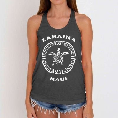 Lahaina Maui Vintage Retro Tribal Turtle Vacation Women's Knotted Racerback Tank