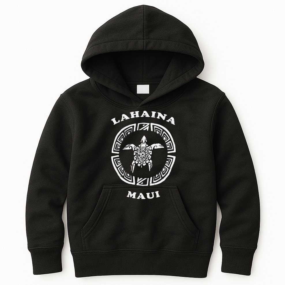 Lahaina Maui Vintage Retro Tribal Turtle Vacation Kids Hoodie
