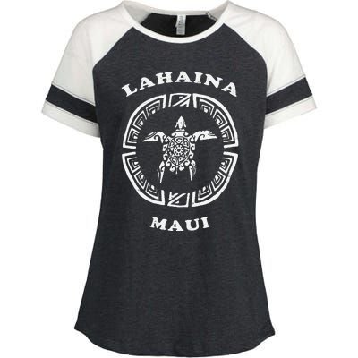 Lahaina Maui Vintage Retro Tribal Turtle Vacation Enza Ladies Jersey Colorblock Tee