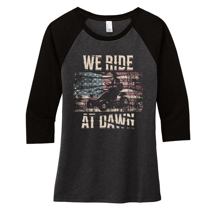 Lawn Mowing We Ride At Dawn Lawn Mower Women's Tri-Blend 3/4-Sleeve Raglan Shirt