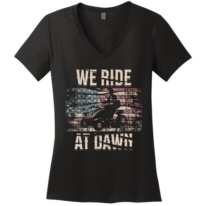 Lawn Mowing We Ride At Dawn Lawn Mower Women's V-Neck T-Shirt