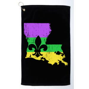 Louisiana Map With Mardi Gras Colors And Fleur De Lis Great Gift Platinum Collection Golf Towel