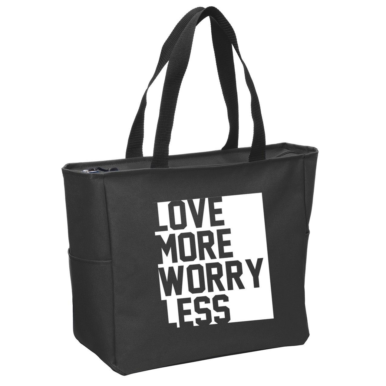 Love More Worry Less Quote Zip Tote Bag