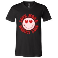 Love More Worry Less Retro Valentines V-Neck T-Shirt