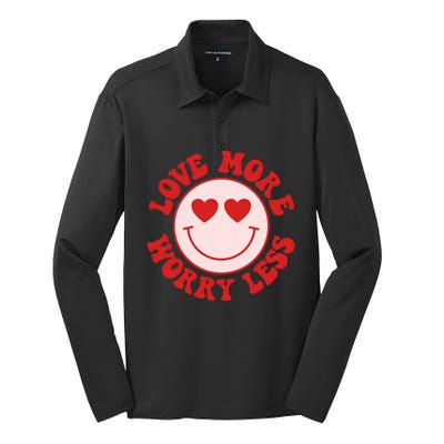 Love More Worry Less Retro Valentines Silk Touch Performance Long Sleeve Polo