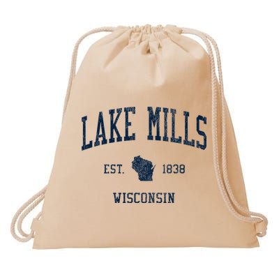 Lake Mills Wi Vintage Athletic Sports Drawstring Bag