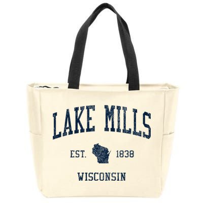 Lake Mills Wi Vintage Athletic Sports Zip Tote Bag
