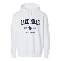 Lake Mills Wi Vintage Athletic Sports Garment-Dyed Fleece Hoodie