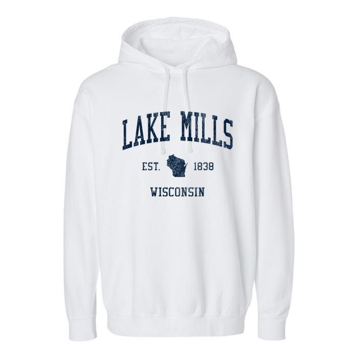 Lake Mills Wi Vintage Athletic Sports Garment-Dyed Fleece Hoodie