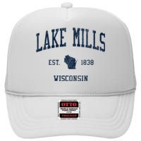 Lake Mills Wi Vintage Athletic Sports High Crown Mesh Back Trucker Hat