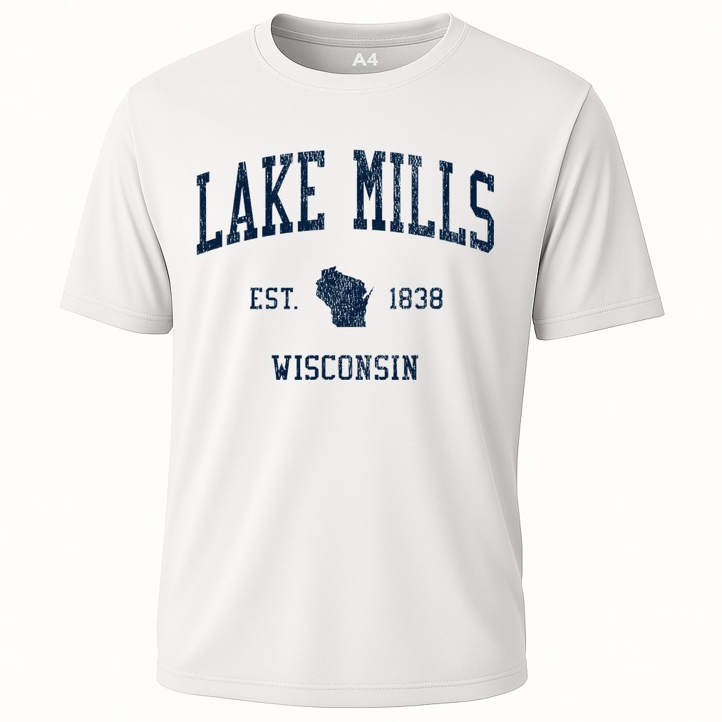 Lake Mills Wi Vintage Athletic Sports Cooling Performance Crew T-Shirt