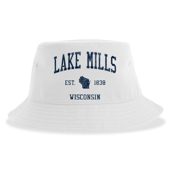 Lake Mills Wi Vintage Athletic Sports Sustainable Bucket Hat