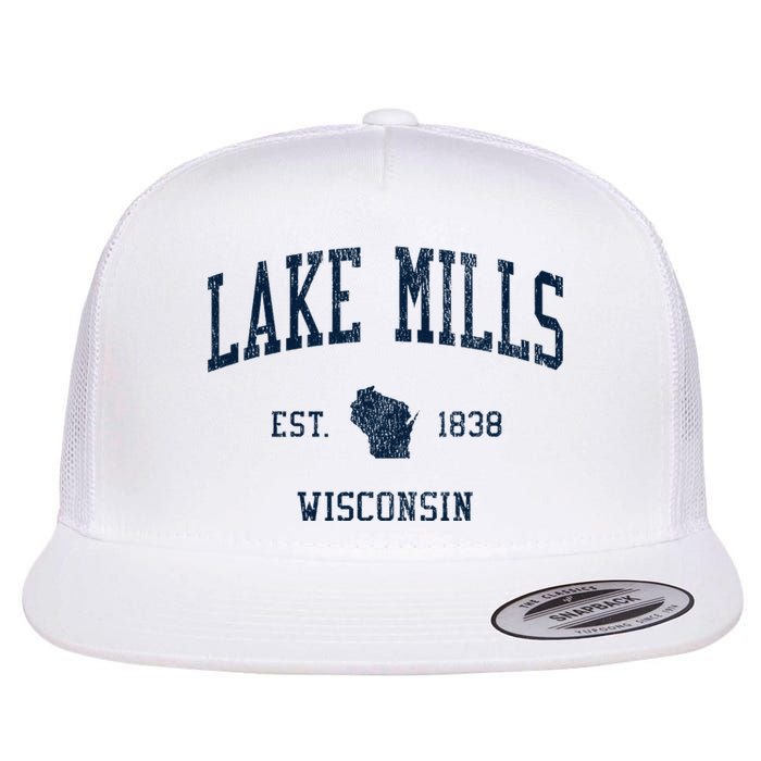 Lake Mills Wi Vintage Athletic Sports Flat Bill Trucker Hat