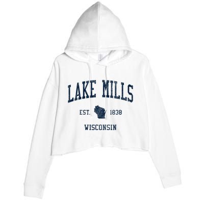 Lake Mills Wi Vintage Athletic Sports Crop Fleece Hoodie