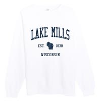 Lake Mills Wi Vintage Athletic Sports Premium Crewneck Sweatshirt