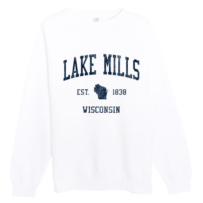 Lake Mills Wi Vintage Athletic Sports Premium Crewneck Sweatshirt