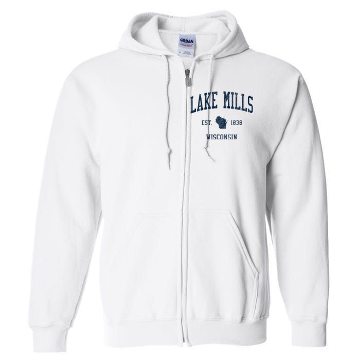 Lake Mills Wi Vintage Athletic Sports Full Zip Hoodie