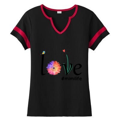 Love #Mimilife Watercolor Flower Bird Grandma Mother's Day Cool Gift Ladies Halftime Notch Neck Tee