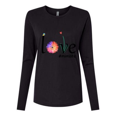 Love #Mimilife Watercolor Flower Bird Grandma Mother's Day Cool Gift Womens Cotton Relaxed Long Sleeve T-Shirt