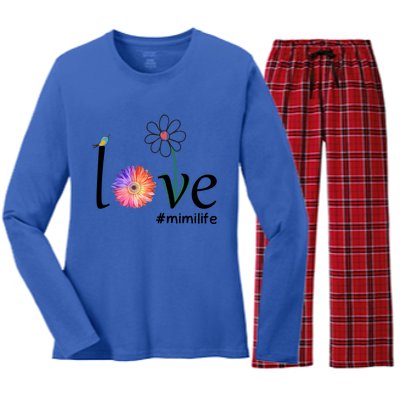 Love #Mimilife Watercolor Flower Bird Grandma Mother's Day Cool Gift Women's Long Sleeve Flannel Pajama Set 