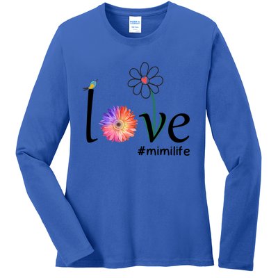 Love #Mimilife Watercolor Flower Bird Grandma Mother's Day Cool Gift Ladies Long Sleeve Shirt