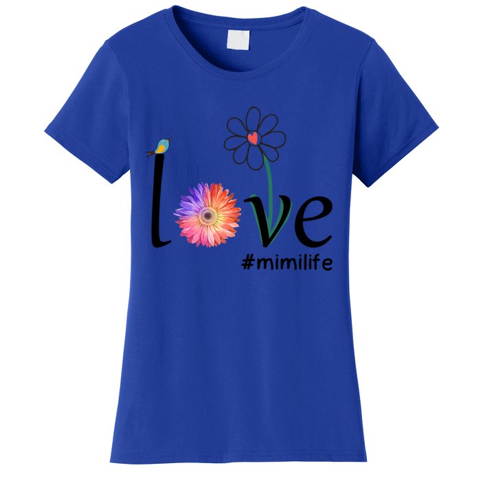 Love #Mimilife Watercolor Flower Bird Grandma Mother's Day Cool Gift Women's T-Shirt