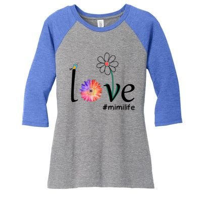 Love #Mimilife Watercolor Flower Bird Grandma Mother's Day Cool Gift Women's Tri-Blend 3/4-Sleeve Raglan Shirt