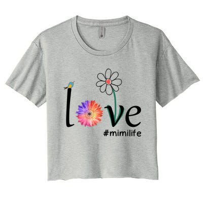 Love #Mimilife Watercolor Flower Bird Grandma Mother's Day Cool Gift Women's Crop Top Tee