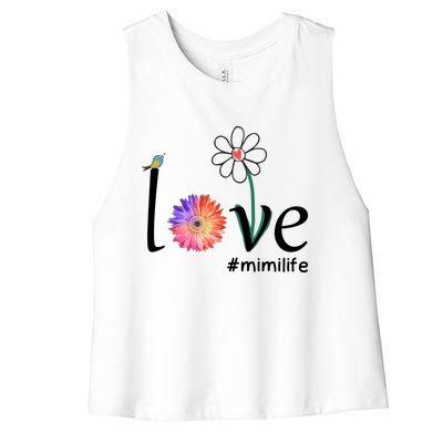 Love #Mimilife Watercolor Flower Bird Grandma Mother's Day Cool Gift Women's Racerback Cropped Tank