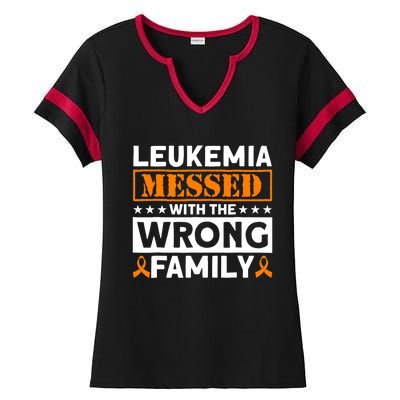 Leukemia Messed With The Wrong Family Leukemia Awareness Ladies Halftime Notch Neck Tee