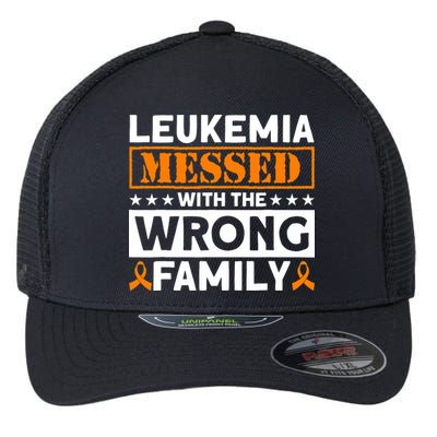 Leukemia Messed With The Wrong Family Leukemia Awareness Flexfit Unipanel Trucker Cap
