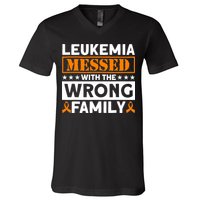 Leukemia Messed With The Wrong Family Leukemia Awareness V-Neck T-Shirt