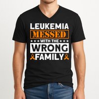 Leukemia Messed With The Wrong Family Leukemia Awareness V-Neck T-Shirt