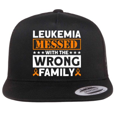Leukemia Messed With The Wrong Family Leukemia Awareness Flat Bill Trucker Hat