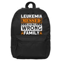 Leukemia Messed With The Wrong Family Leukemia Awareness 16 in Basic Backpack