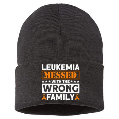 Leukemia Messed With The Wrong Family Leukemia Awareness Sustainable Knit Beanie