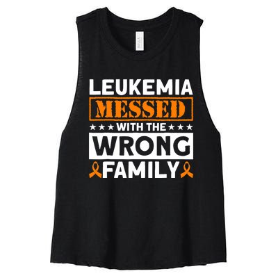 Leukemia Messed With The Wrong Family Leukemia Awareness Women's Racerback Cropped Tank