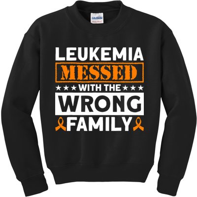 Leukemia Messed With The Wrong Family Leukemia Awareness Kids Sweatshirt