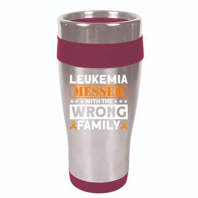 Leukemia Messed With The Wrong Family Leukemia Awareness 16oz Travel Tumbler