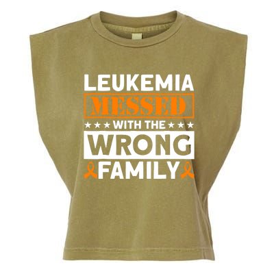 Leukemia Messed With The Wrong Family Leukemia Awareness Garment-Dyed Women's Muscle Tee