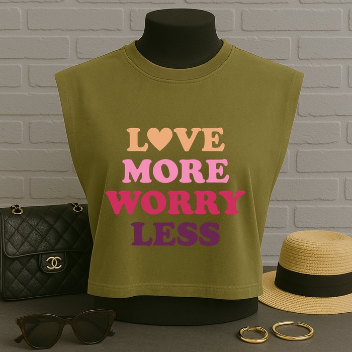 Love More Worry Less Inspiring Quote Garment-Dyed Women's Muscle Tee