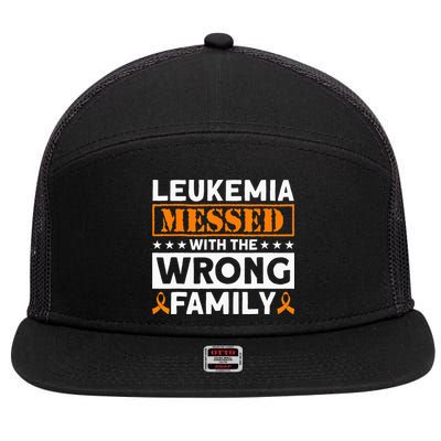 Leukemia Messed With The Wrong Family Leukemia Awareness 7 Panel Mesh Trucker Snapback Hat