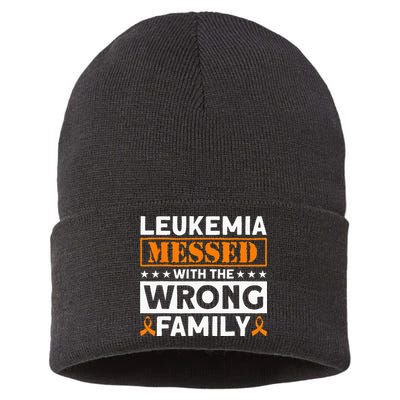 Leukemia Messed With The Wrong Family Leukemia Awareness Sustainable Knit Beanie