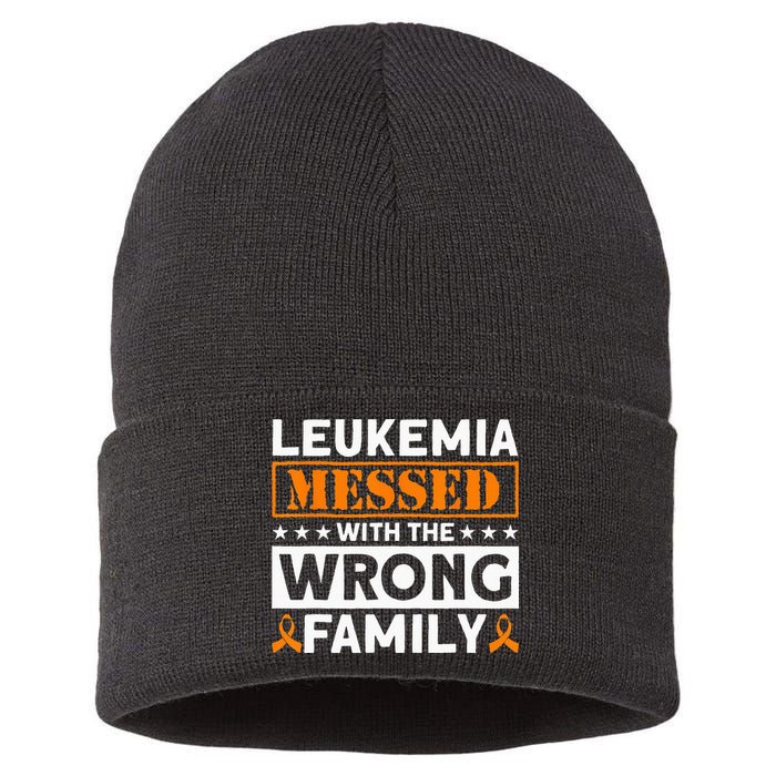 Leukemia Messed With The Wrong Family Leukemia Awareness Sustainable Knit Beanie