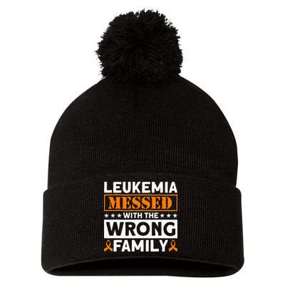 Leukemia Messed With The Wrong Family Leukemia Awareness Pom Pom 12in Knit Beanie