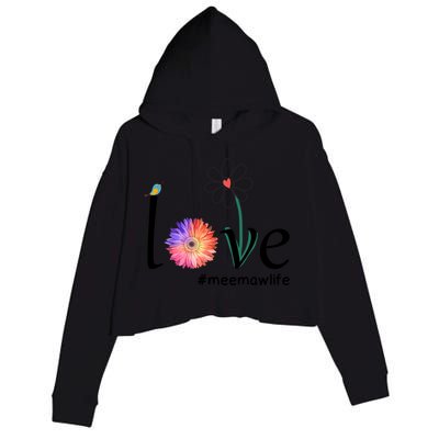 Love #Meemawlife Watercolor Flower Bird Grandma Mother's Day Gift Crop Fleece Hoodie