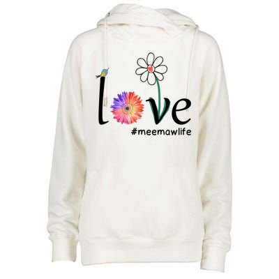 Love #Meemawlife Watercolor Flower Bird Grandma Mother's Day Gift Womens Funnel Neck Pullover Hood